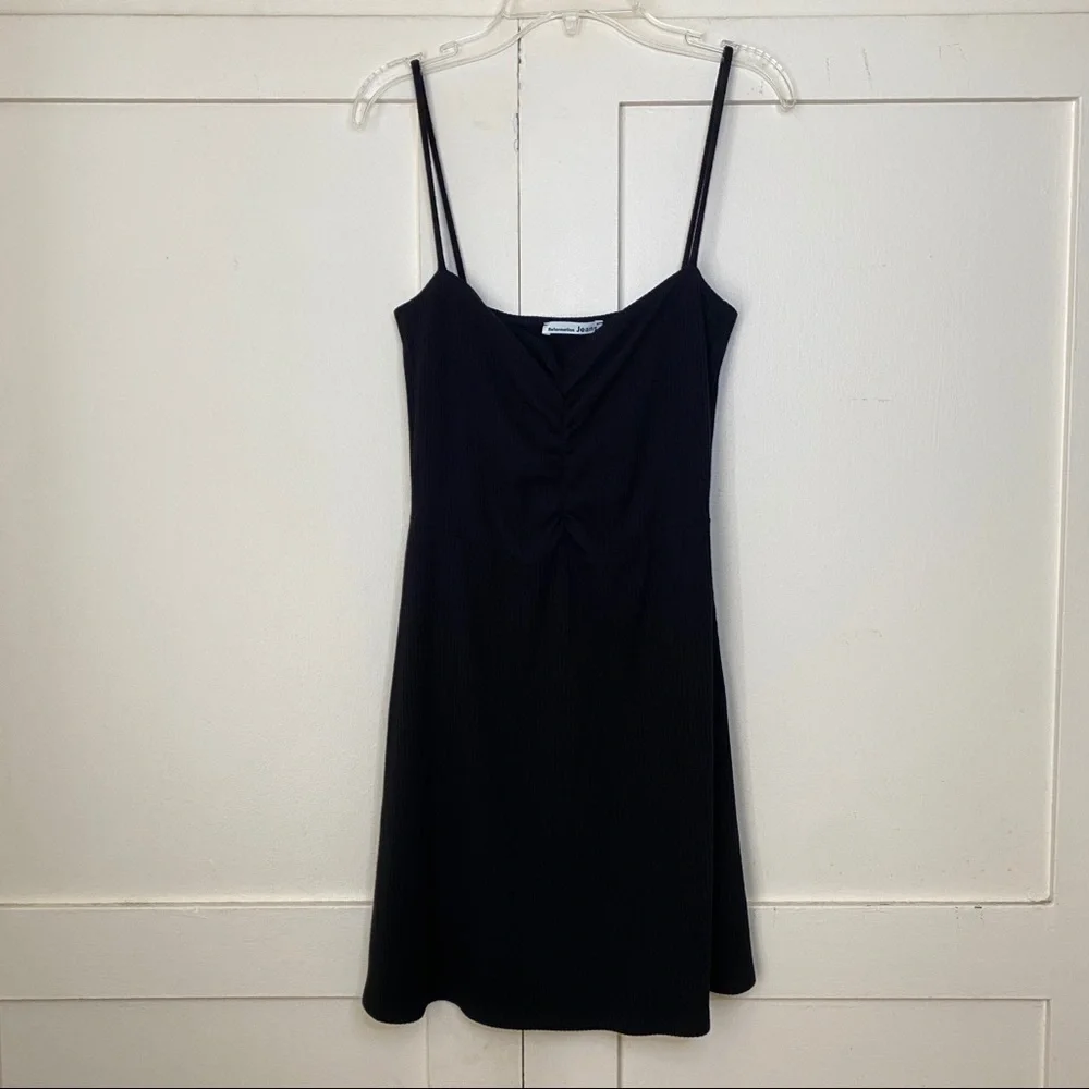 Reformation Ribbed Ruching Tank Black Mini Dress Small - Picture 2 of 7